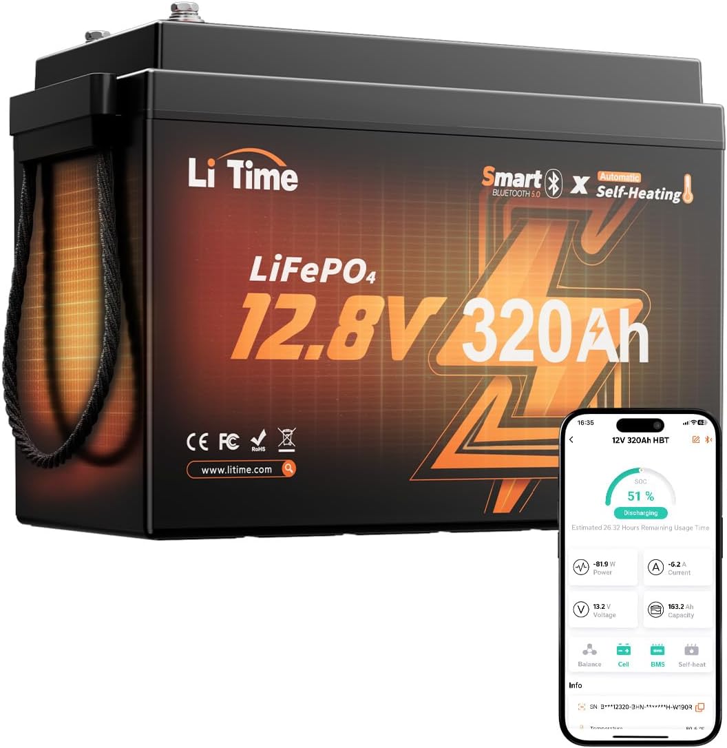 Litime 12V 50Ah LiFePO4 Trolling Motor Battery for Marine RV Solar Camper