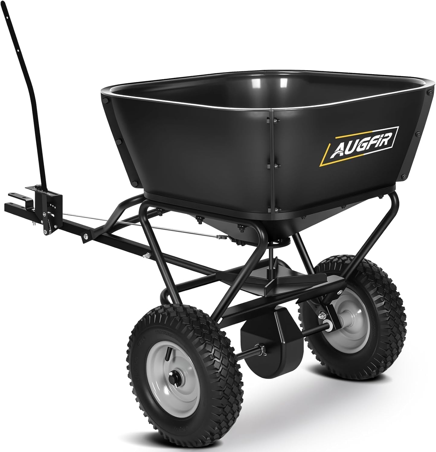 AugFir Tow Behind Broadcast Spreader, 130 LBS Capacity Lawn Fertilizer Spreader for Riding Mower, ATV, UTV & Tractor