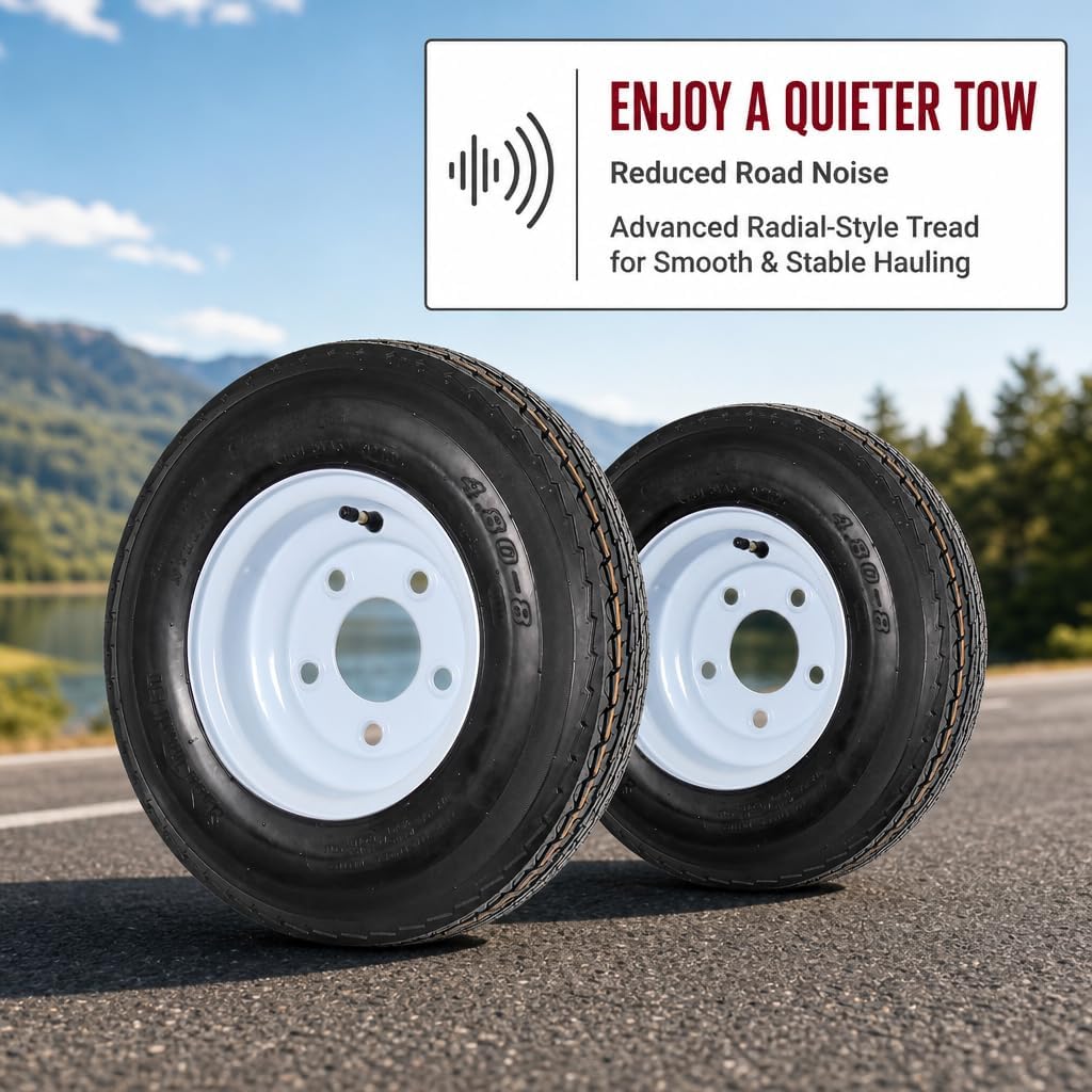 eCustomrim 2-Pack Trailer Tire Rim Assembly 4.80-8 480-8 LRC 5 Lug White | 4.80 X 8 8 Inch Load Range C 6 Ply Tire