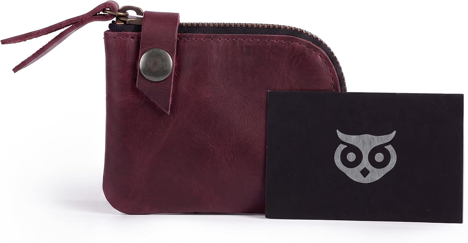 Hide & Drink, Leather Zippered Wallet, Holds Up to 6 Cards Plus Folded Bills, Pouch Organizer, Cash Holder, Travel Essentials, Mini, Pocket-Size, Handmade (Bourbon Brown)