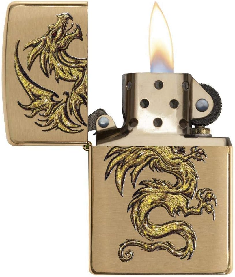 Zippo Dragon Design Brushed Brass Pocket Lighter