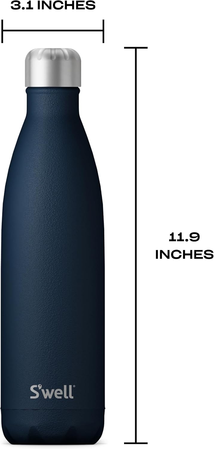 S'well Stainless Steel Water Bottle, 17oz, Blue Suede, Triple-Layered Vacuum Insulated Containers Keeps Drinks Cold for 36 Hours and Hot for 18, BPA Free, Perfect for On the Go