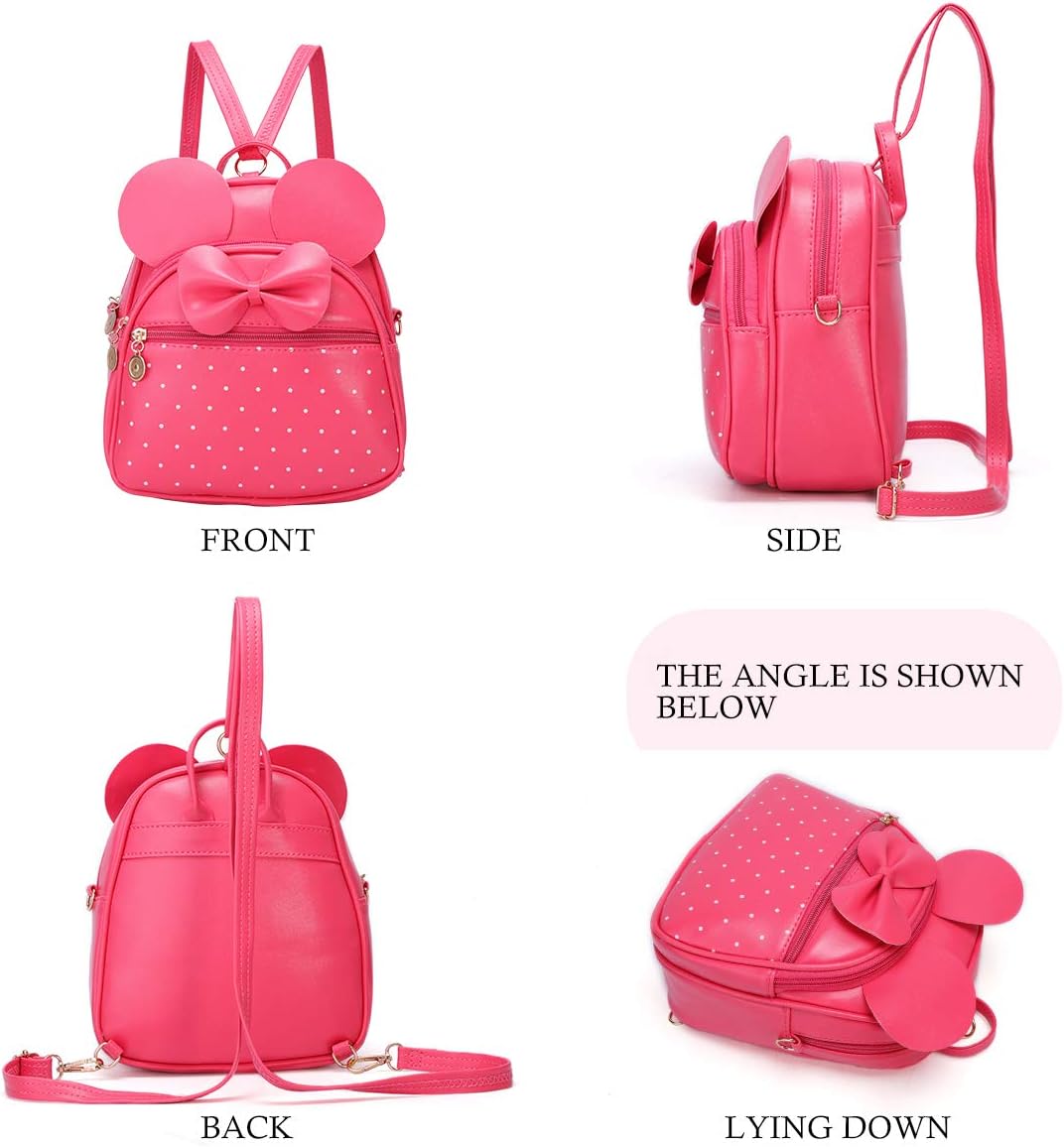 KL928 Girls Mini Backpack Bowknot Polka Dot Cute Small Daypacks Convertible Shoulder Bag Purse for Women