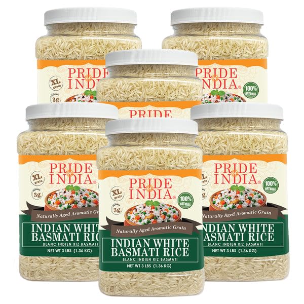 Pride Of India - Extra Long Indian Basmati Rice - Naturally Aged Aromatic Grain, 1.5 Pound Jar