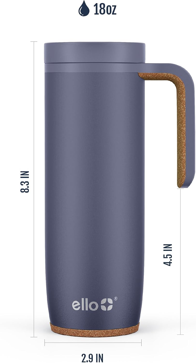 Ello Magnet 18oz Insulated Stainless Steel Travel Mug with Handle, Poseidon
