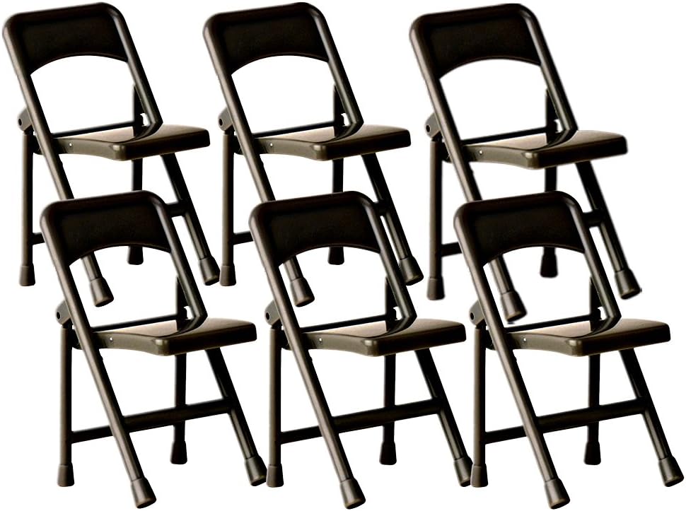Set of 6 Black Plastic Toy Folding Chairs for Wrestling Action Figures | Build Complete Ringside and Backstage Scenes with 6 Functional Black