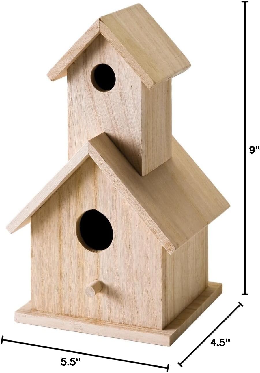 Plaid Wood Surface Crafting Birdhouse, 12741 Story, Beige