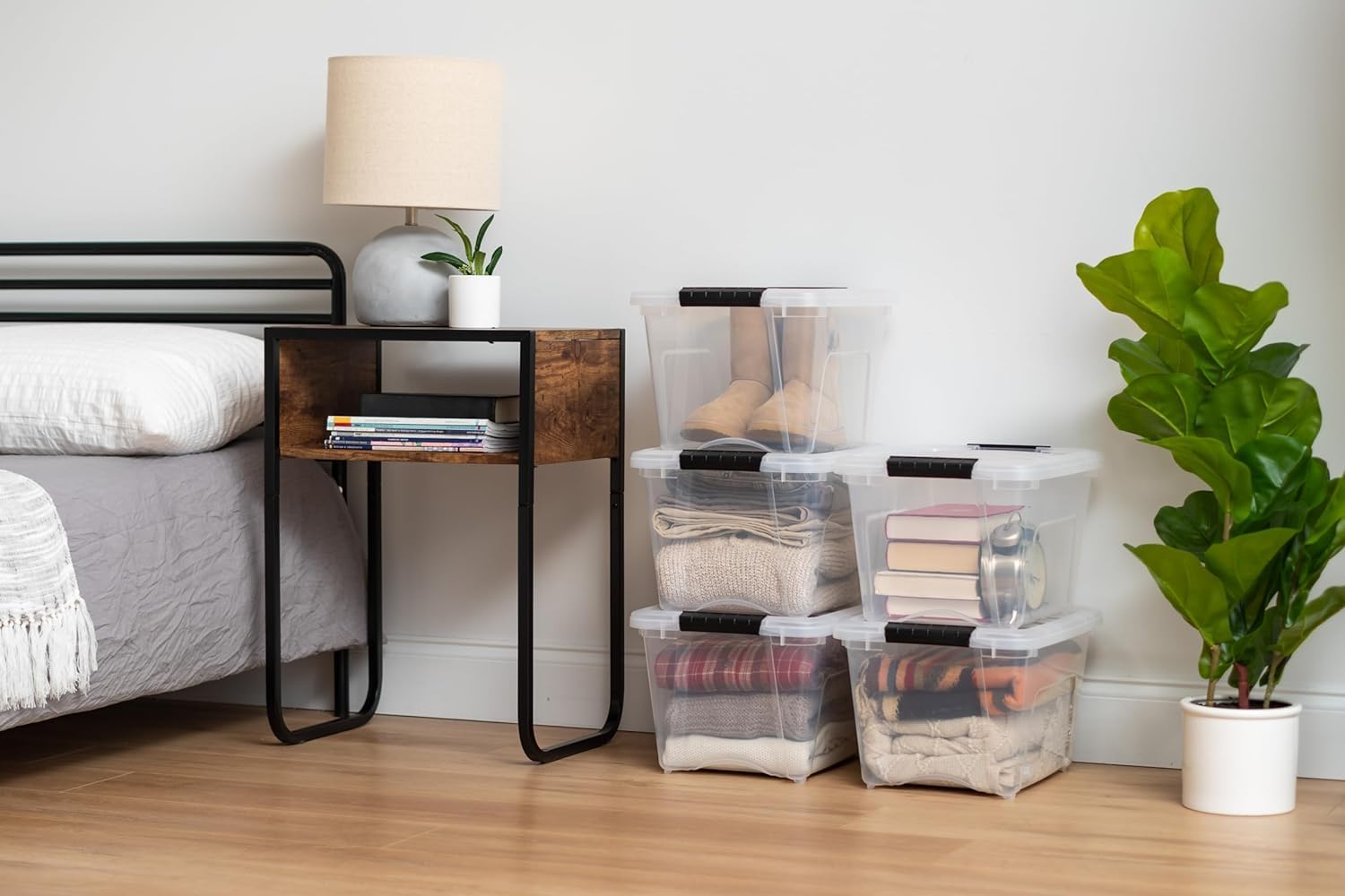 IRIS USA 6-Pack 54 Quart Storage Bins with Lids, Clear | Transparent design makes contents easy to find. Perfect for moving, blankets, clothing, and garage storage. Nestable design