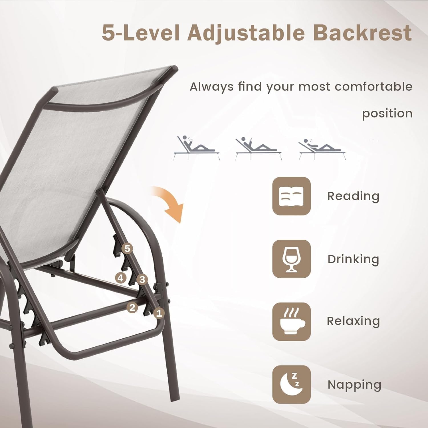 GIANTEX 2 Pack Patio Lounge Chair with 5 Adjustable Backrest, Black