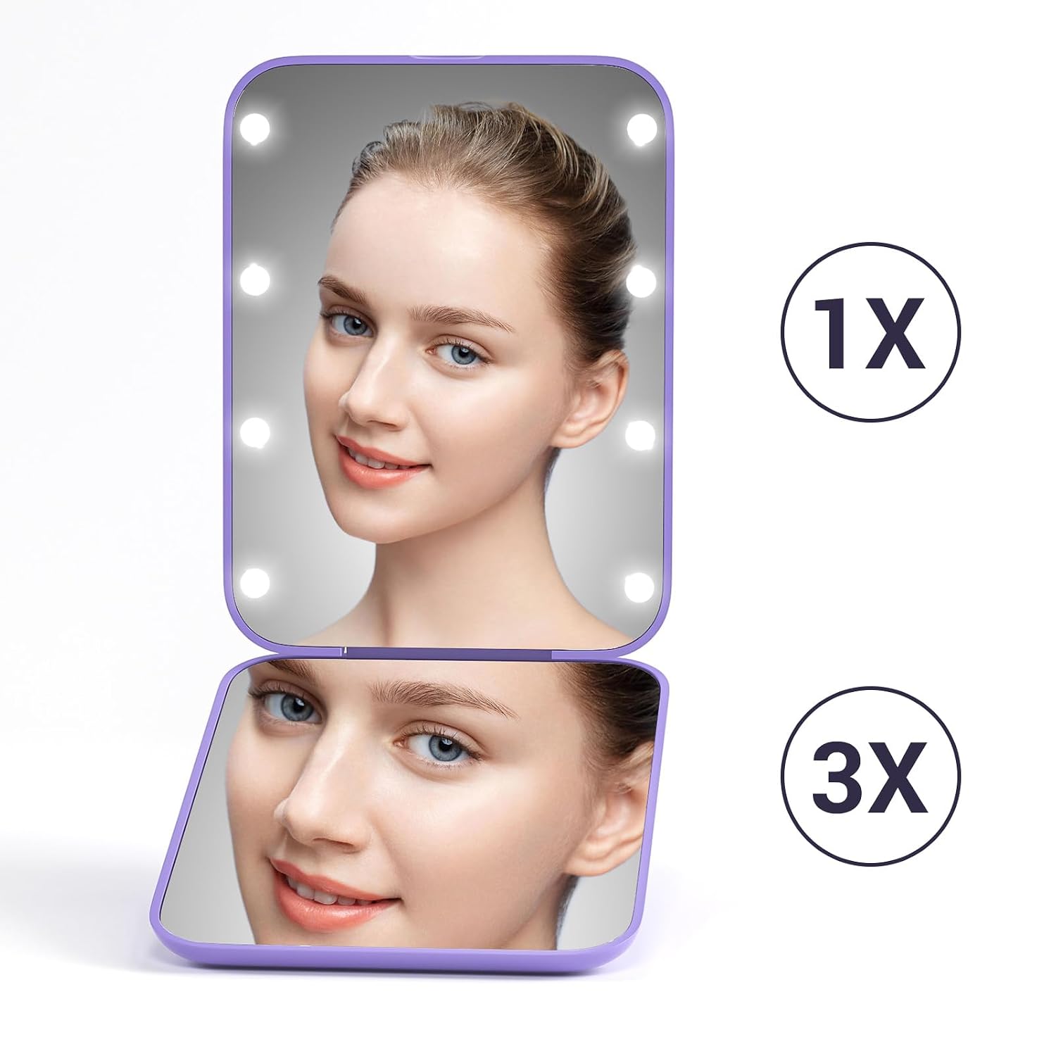 Kintion Pocket Mirror, 1X/3X Magnification LED Compact Travel Makeup Mirror with Light for Purse, 2-Sided, Portable, Folding, Handheld
