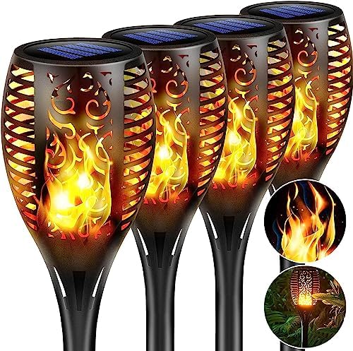 Swonuk 4 Pack Outdoor Solar Torch Lights, 33LEDs Solar Torches with Flickering Flame