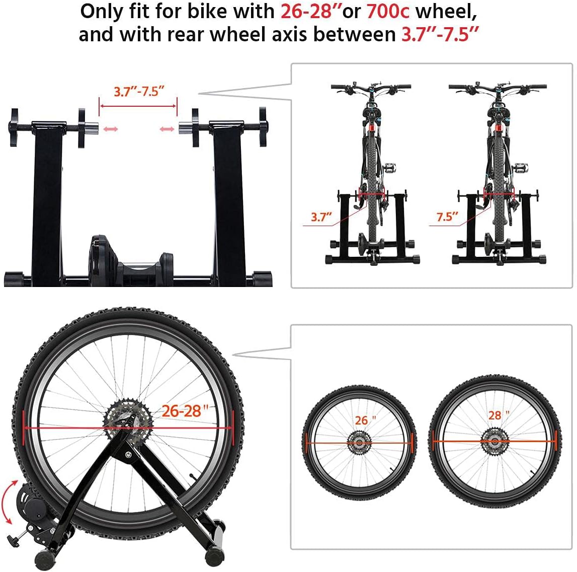 Topeakmart Adjustable Magnetic Bike Trainer Stand for Indoor Riding 26-28in | Quiet magnetic resistance, adjustable levels