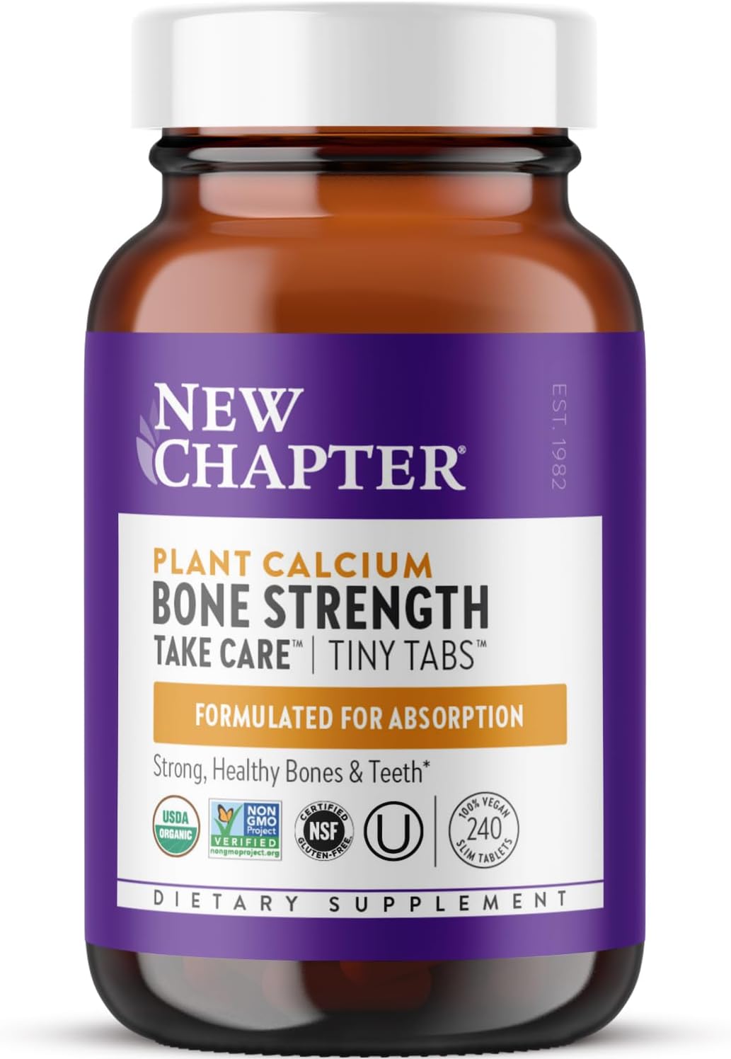 New Chapter Calcium Supplement - Bone Strength Tiny Tabs Plant-Based USDA Organic Calcium with Magnesium, Vitamin D3+K2, for Bone Health & Joint Mobility, Heart Support, 905 mg dose - 240 Tiny Tabs