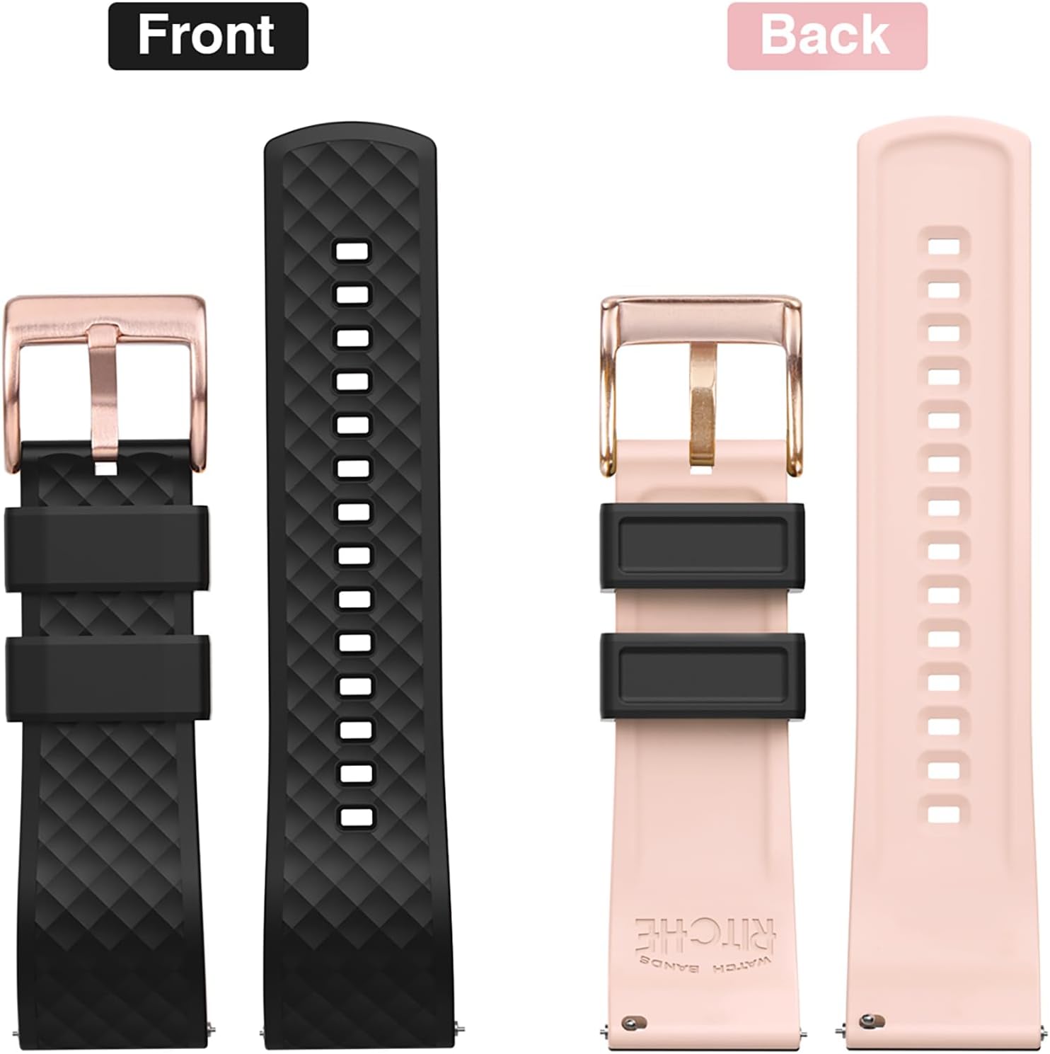 Ritche Christmas Gift Silicone Watch Bands 18mm 20mm 22mm 24mm Quick Release Rubber Watch Bands for Men, White Elephant Gifts