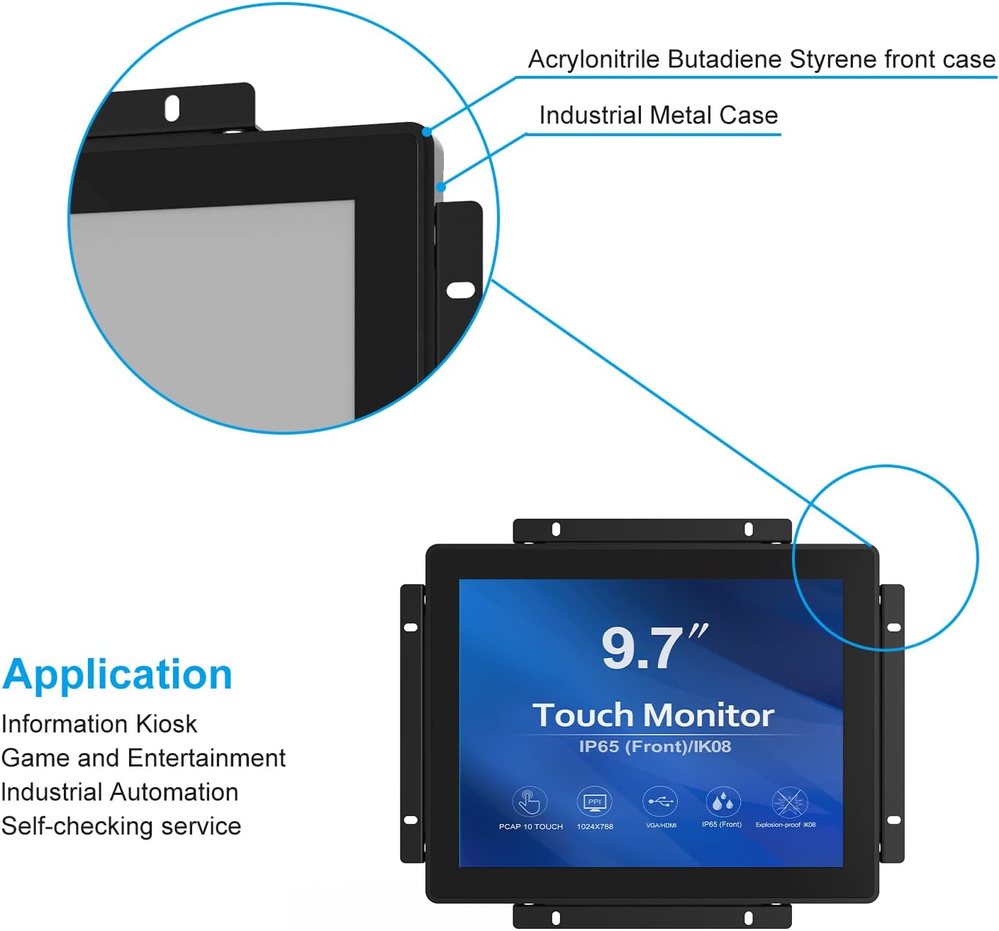 GreenTouch 18.5 Industrial Touch Monitor Open Frame, HDMI/VGA/DVI Interface, Muliti Touch Capacitive Touch Screen Technology