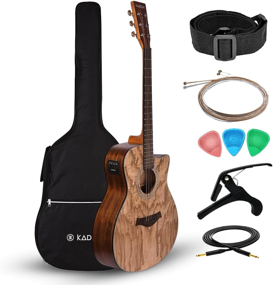 Kadence A06EQ-SC Acoustica 40" Electro Acoustic Guitar | Grand Auditorium Cutaway | AshWood | Built-in Pickup + 2 Band EQ | Includes Bag, Cable, Strap