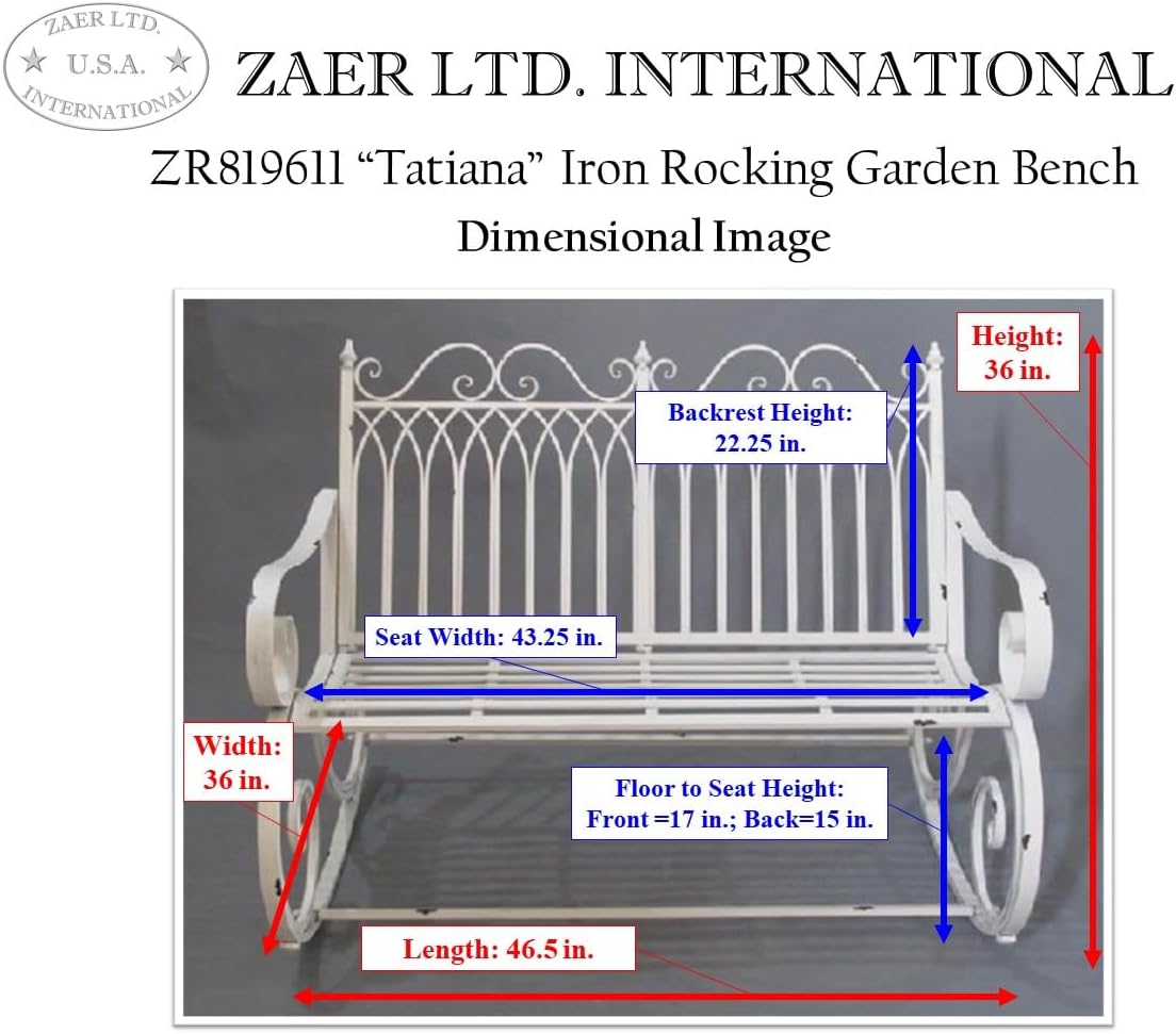 Zaer Ltd. Outdoor Metal Rocking Arm Chair (Arm Chair, Antique White)