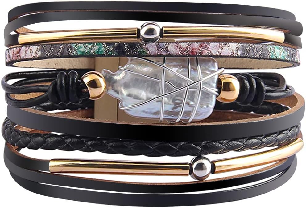 Fesciory Leather Wrap Bracelets for Women, Boho Western Layered Jewelry