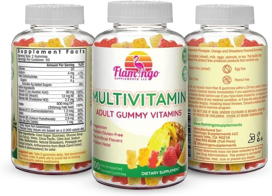 Flamingo Supplements Multivitamin Gummies | Vegan Friendly, Kosher Halal NO Gluten or Gelatin, no GMO| for Men
