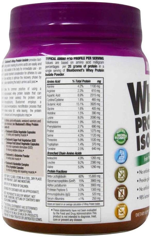 Bluebonnet Nutrition Whey Protein Isolate Powder, Whey from Grass Fed Cows, 26 Grams of Protein, No Sugar Added, Gluten Free, Soy Free, Kosher Dairy, 2.2 lbs, 32 Servings, Original Unflavored | Kosher