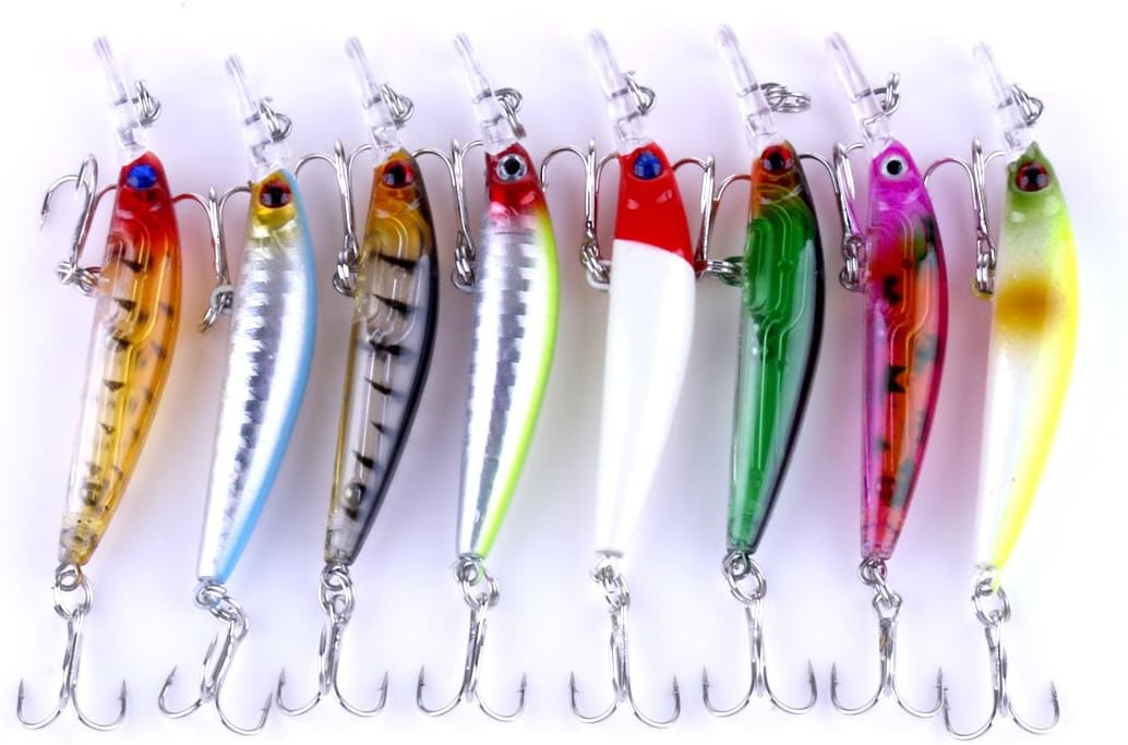 8PCS 3D Minnow Deep Diver Lure 7CM Hard Baits Swimbaits 3.8GTarget Bass, Walleye, Trout and Other Species in Freshwater or Saltwater