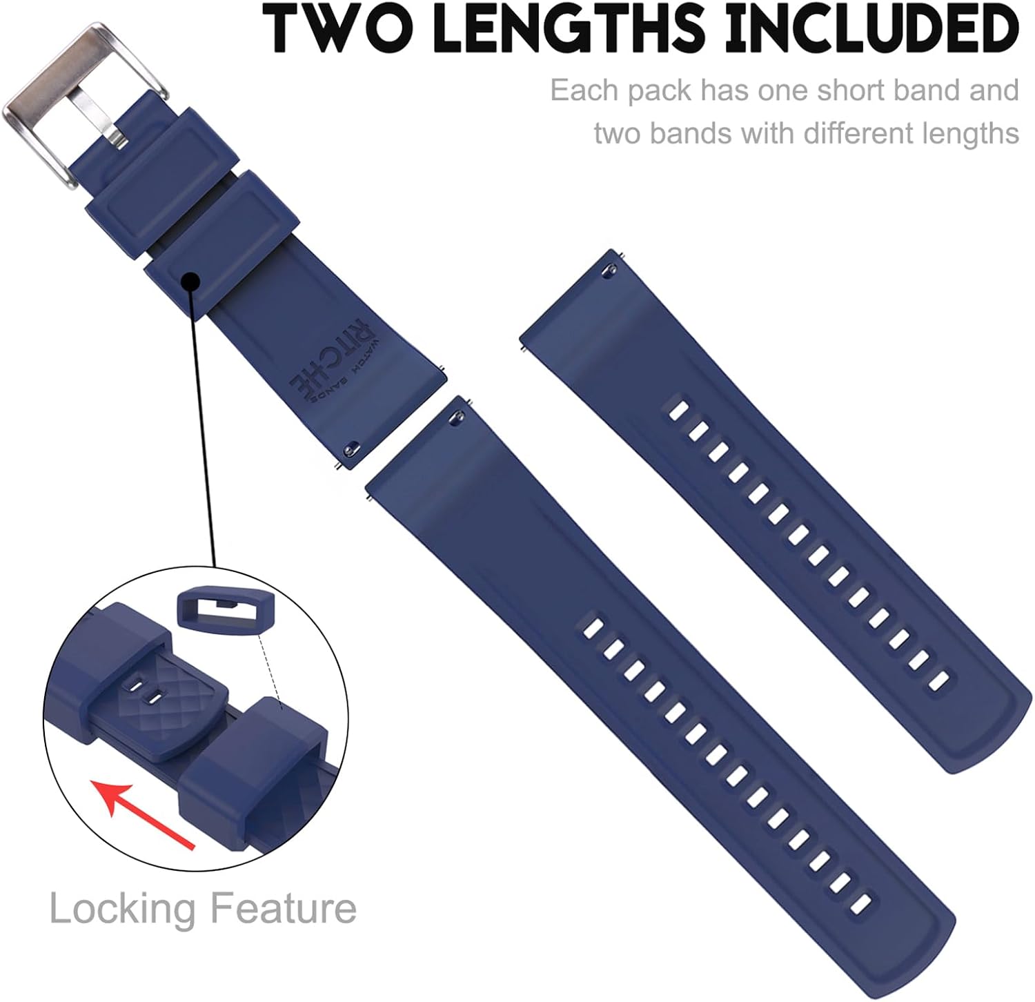Ritche Christmas Gift Silicone Watch Bands 18mm 20mm 22mm 24mm Quick Release Rubber Watch Bands for Men, White Elephant Gifts