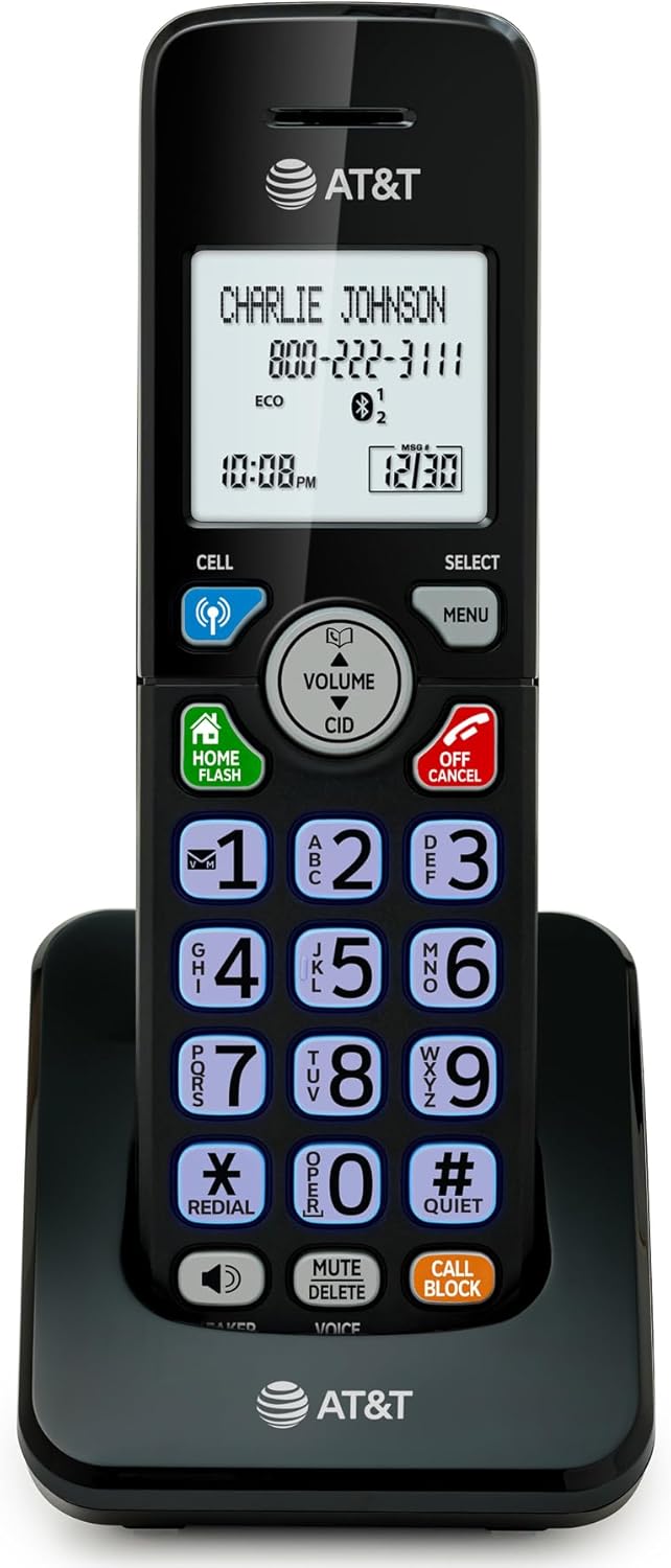 AT&T DL72219 DECT 6.0 2-Handset Cordless Phone for Home with Connect to Cell, Call Blocking, 1.8" Backlit Screen, Big Buttons, intercom