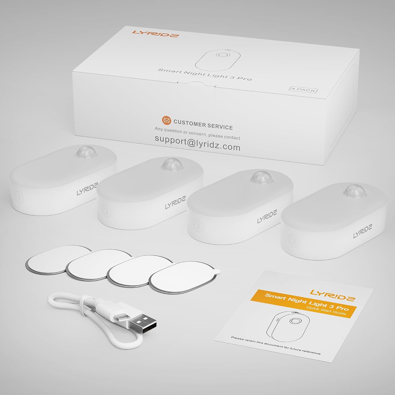 Lyridz Rechargeable Battery Night Light with Motion Sensor, 4-Pack