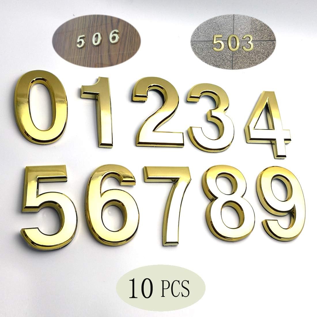 10 Pcs 3D Small Mailbox Numbers(0-9,Gold),1.4 Inch Self Adhesive House Numbers Sticker
