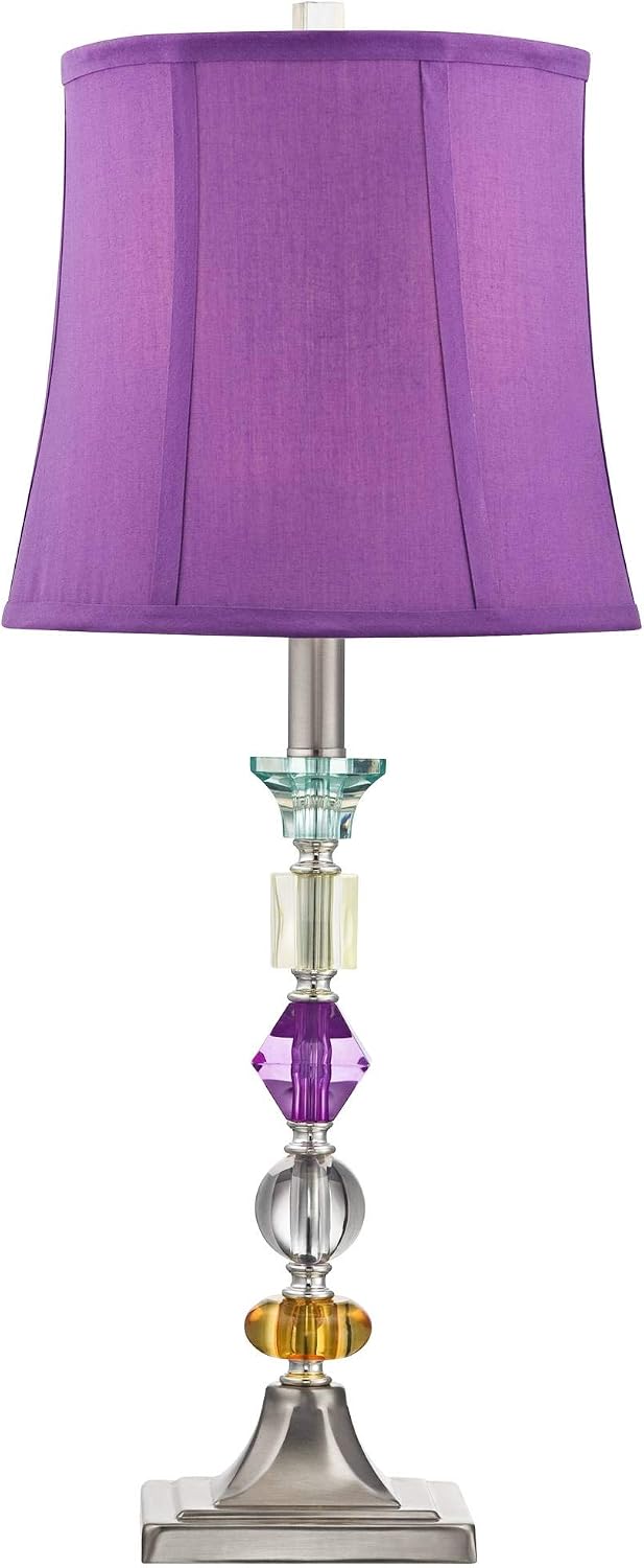 Bohemian 21" High Table Lamp Glass Stacked Traditional Modern Colored | Orchid Pink Chic Multi Kids Girls Living Room Bedroom Bedside House Nightstand Office Home Family Bell Shade