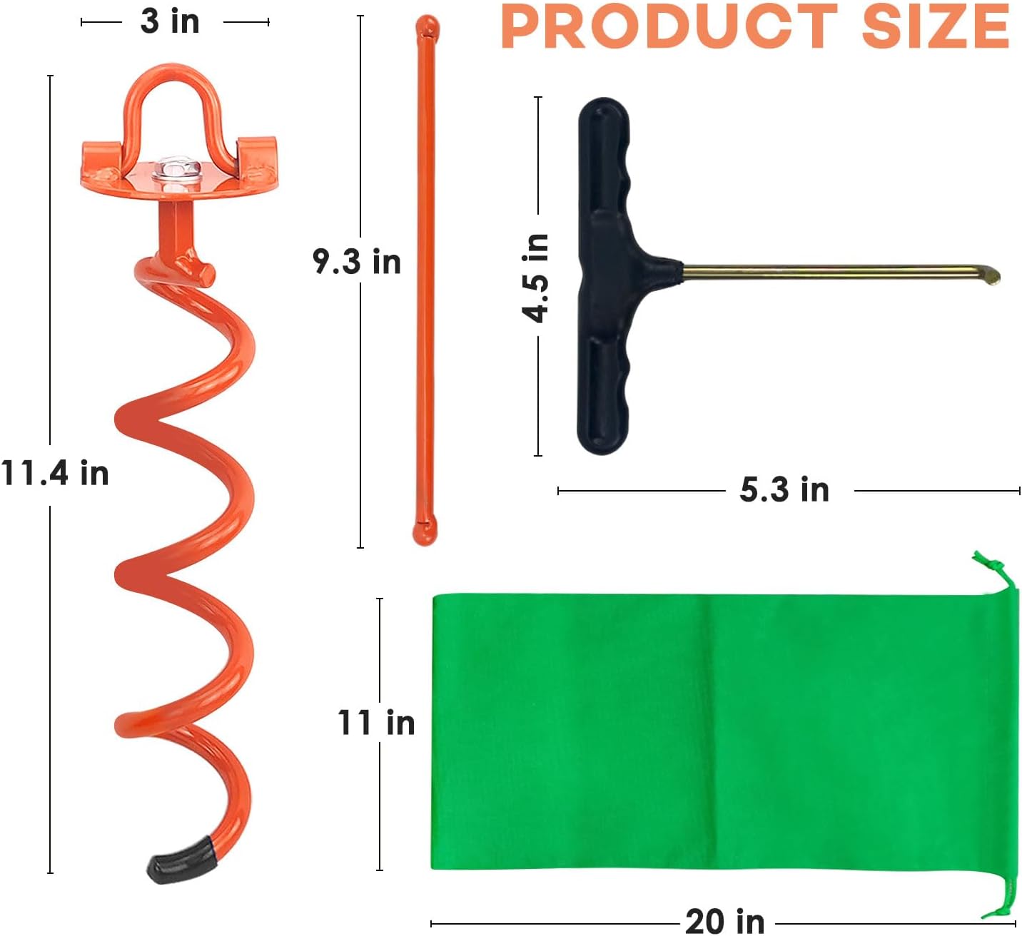 MIXXIDEA 11.4 Inch Gound Anchors Screw in, Metal Spiral Earth Anchors Kit, Heavy Duty Folding Ring Spiral Stake, Silver Ground Stakes for Tent