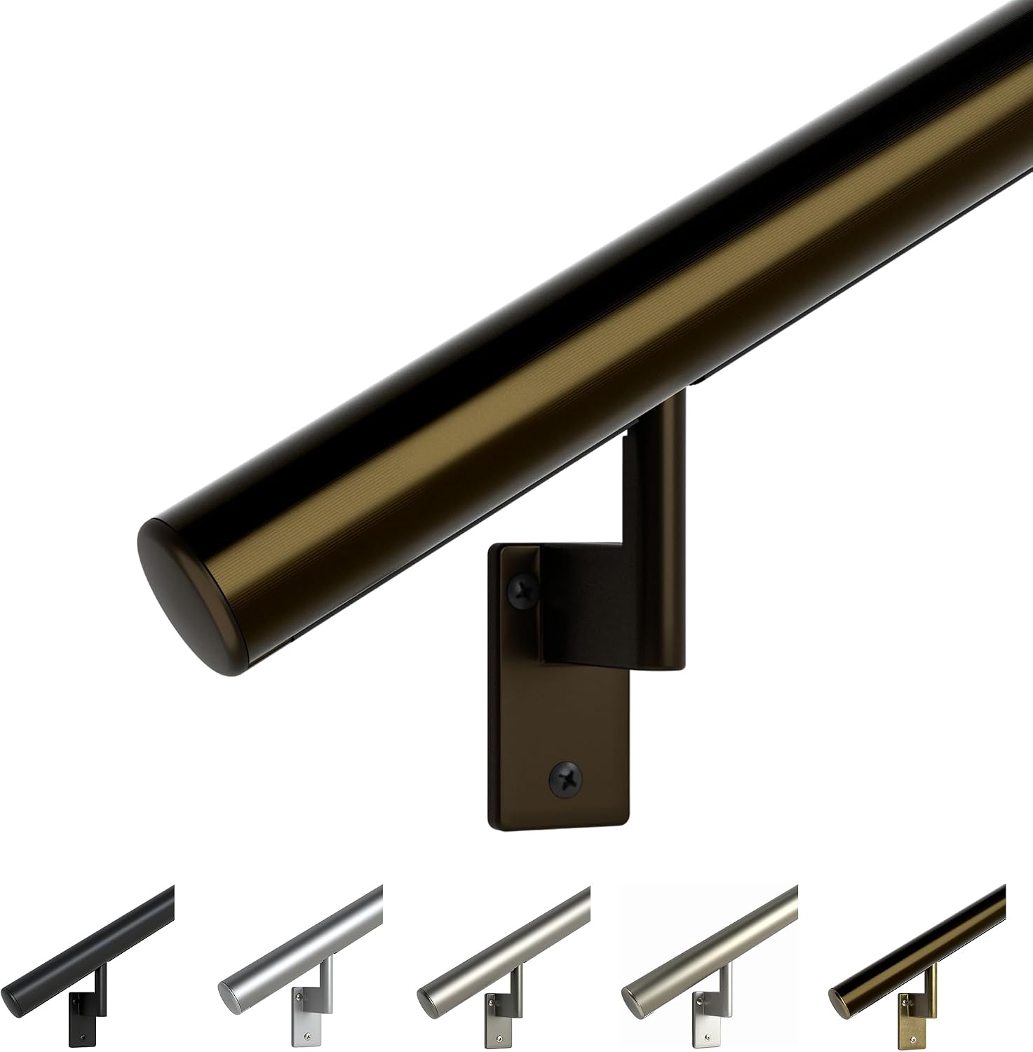Promenaid 1.5ft Flush Handrail Kit - Architectural Bronze - Complete Indoor/Outdoor Handrail for Stairs - 1.6" Round Anodized Aluminum Railing with