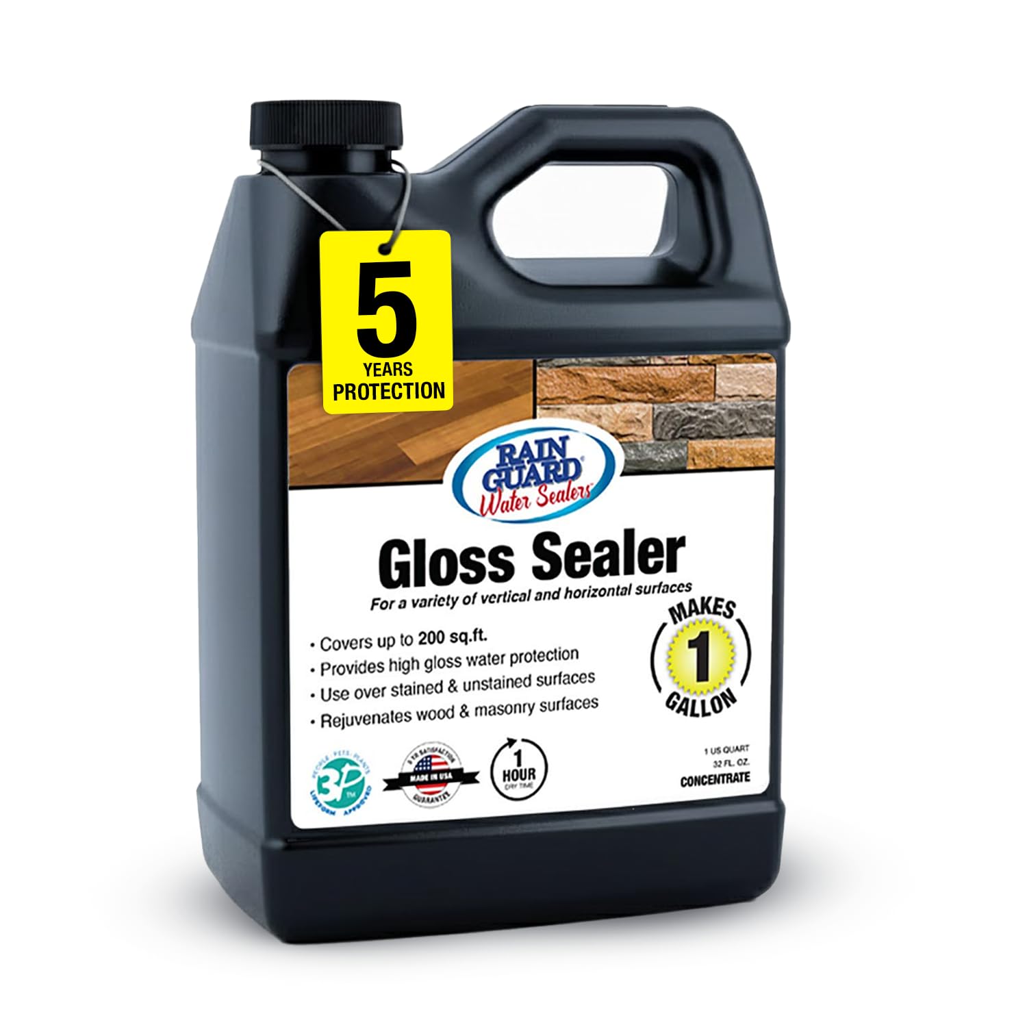 Rainguard Clear Gloss Sealer, Wet Look Water Based Silicone Acrylic Waterproofer for Concrete, Wood, Brick, Stone & Masonry Surfaces, Ready to Use, 1 Gallon | Water Based Silicone Acrylic For Wood, Brick, Stone & Masonry Surfaces, Ready To Use For Pavers…