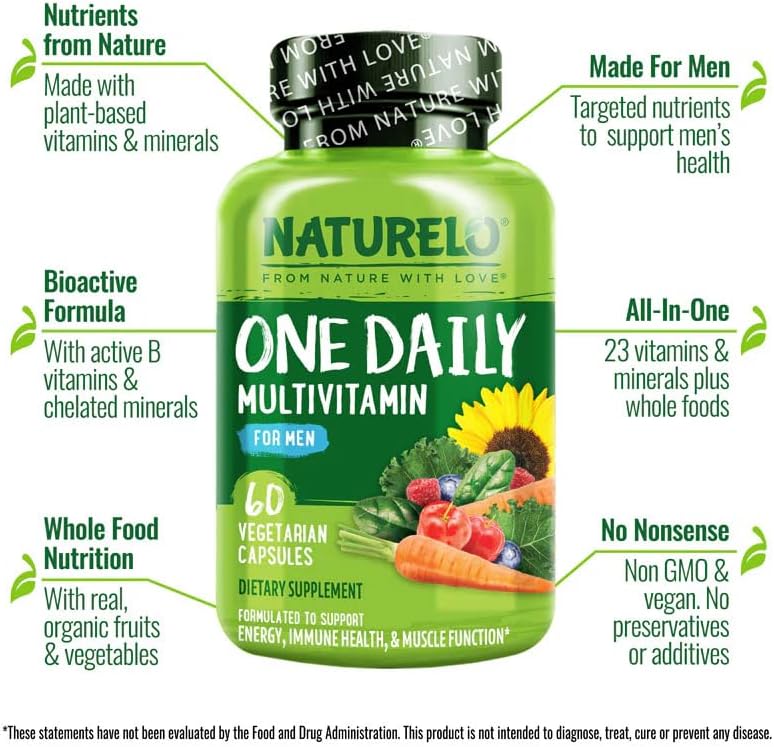 NATURELO Multivitamin for Men - One Daily, 60 Vegetarian Capsules | Vitamins, minerals & organic whole foods, non-GMO