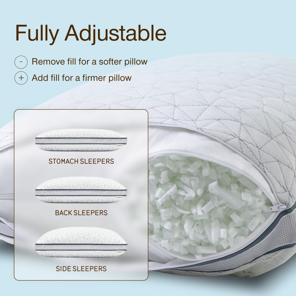 Coop Home Goods Eden Bed Pillow Queen Size for Sleeping on Back, Stomach and Side Sleeper- Medium Soft Memory Foam Cooling Gel - CertiPUR-US/GREENGUARD Gold
