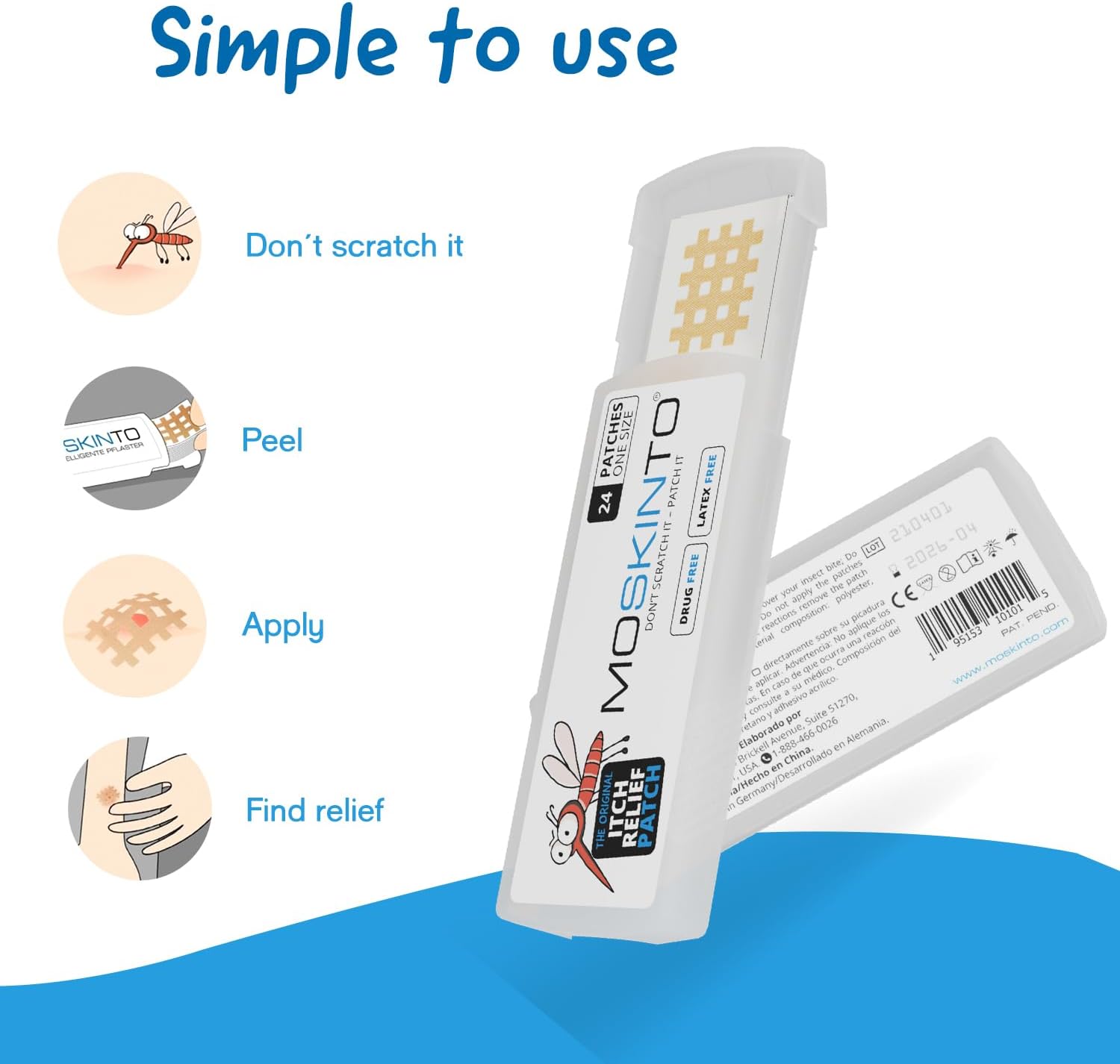 Moskinto The Original Mosquito Itch Relief Patches for Kids & Adults, Bug Bite Patches Soothe Swelling & Itching, Anti Itch Bug Bite Relief