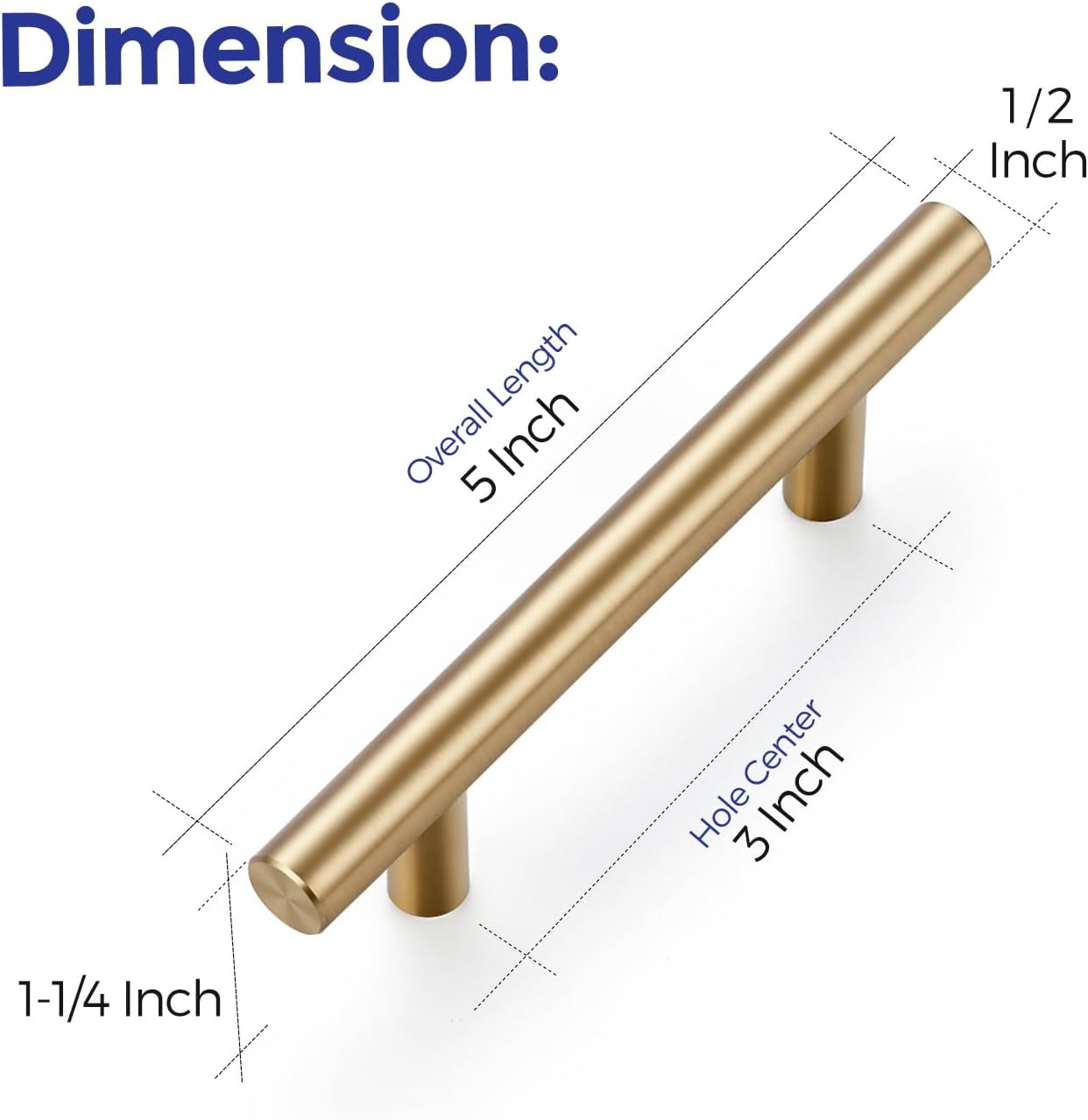 Ravinte Cabinet Handles,5" Length,3" Hole Center,Brushed Brass,30 Pack