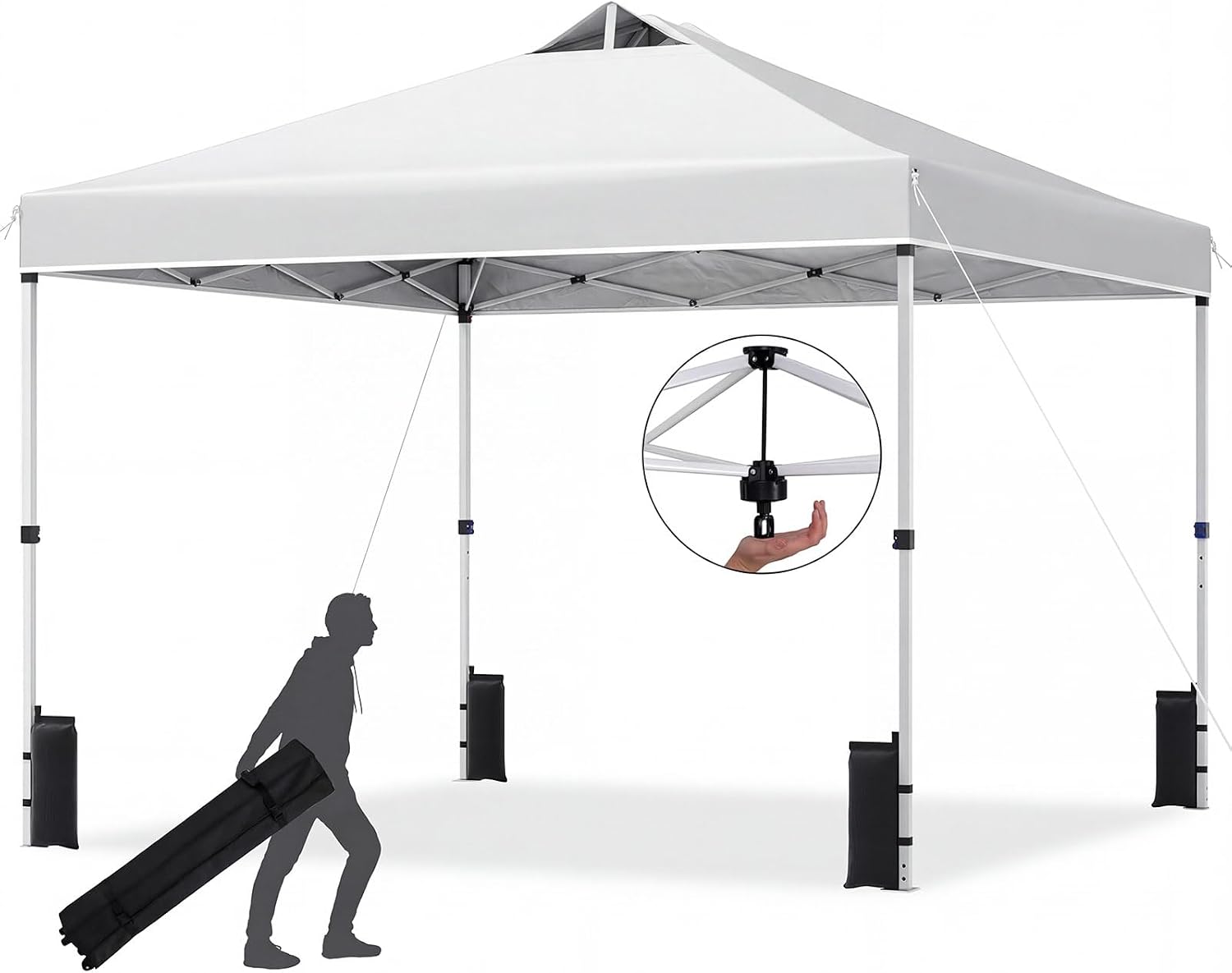 Tangkula 10 x10 Ft Pop Up Canopy with Center Lock, UPF 50+ One-Button Setup Outdoor Canopy Tent with Roller Bag, 4 Sand Bags, Heavy-Duty Steel Frame