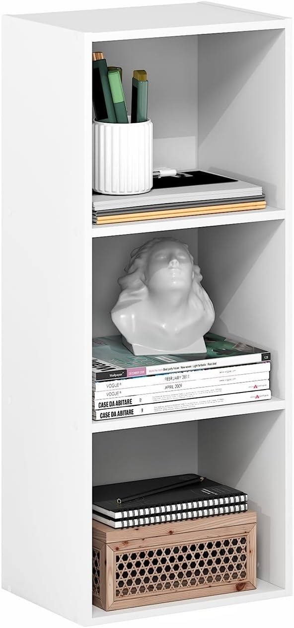 Furinno PASIR Book Shelf, 5-Tier Modern Bookshelf, Open Shelves Bookcase, 9 x 12 x 52, for Living Room, Bedroom, Home Office, Plain White