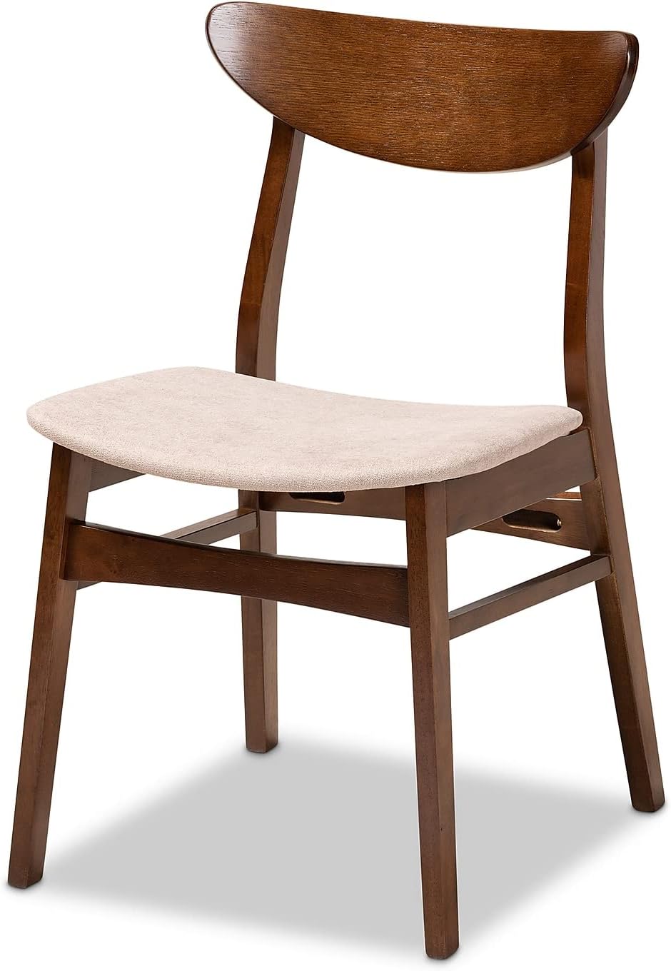 Baxton Studio Parlin Mid-Century Modern Transitional Light Beige Fabric Upholstered and Walnut Brown Finished Wood 4-Piece Dining Chair Set