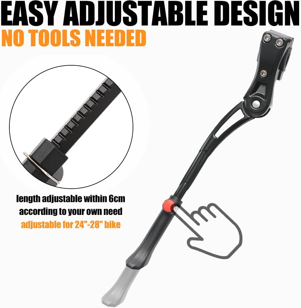 TOPCABIN Bike Kickstand Adjustable Aluminium Alloy Bicycle Kickstand Bike Side Kickstand Fit for 22" 24" 26" 28" Mountain Bike Road cycling/BMX/MTB (Black for 22-24-26-27-28 inch bike)