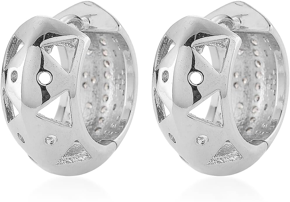 Cubic Zirconia Hoop Earrings in Silvertone