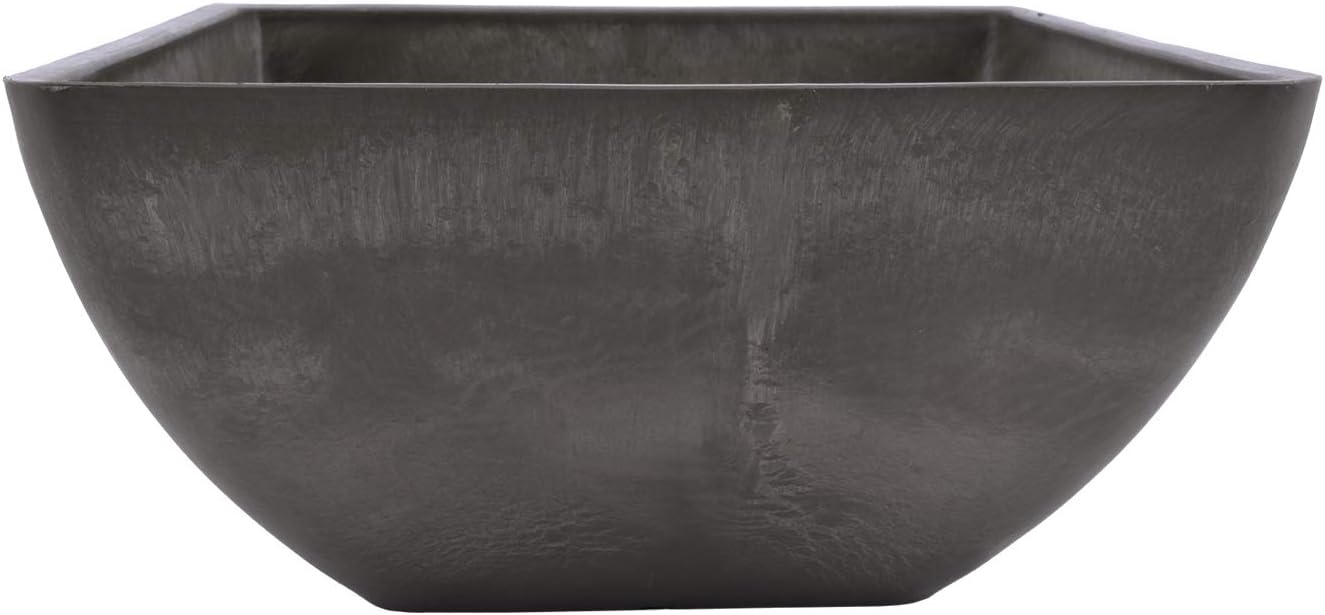 PSW Pot Collection 12x6 inch Plastic/Stone/Wood Composite Square Planter – No Drainage Hole (Drillable), Modern Indoor/Outer Pot for Flowers, Foliage, Succulents, Fairy Gardens, Dark Charcoal