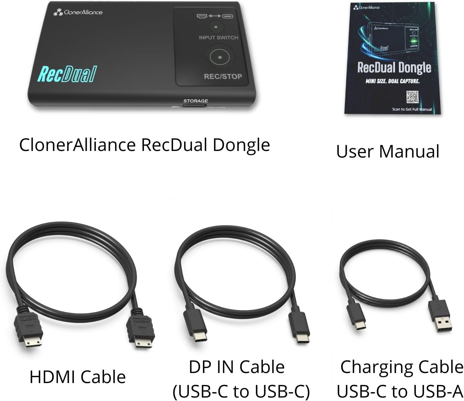 RecDual Dongle, Mini Standalone Dual-Input 1080p@60fps Video Recorder with 4K@60fps Passthrough
