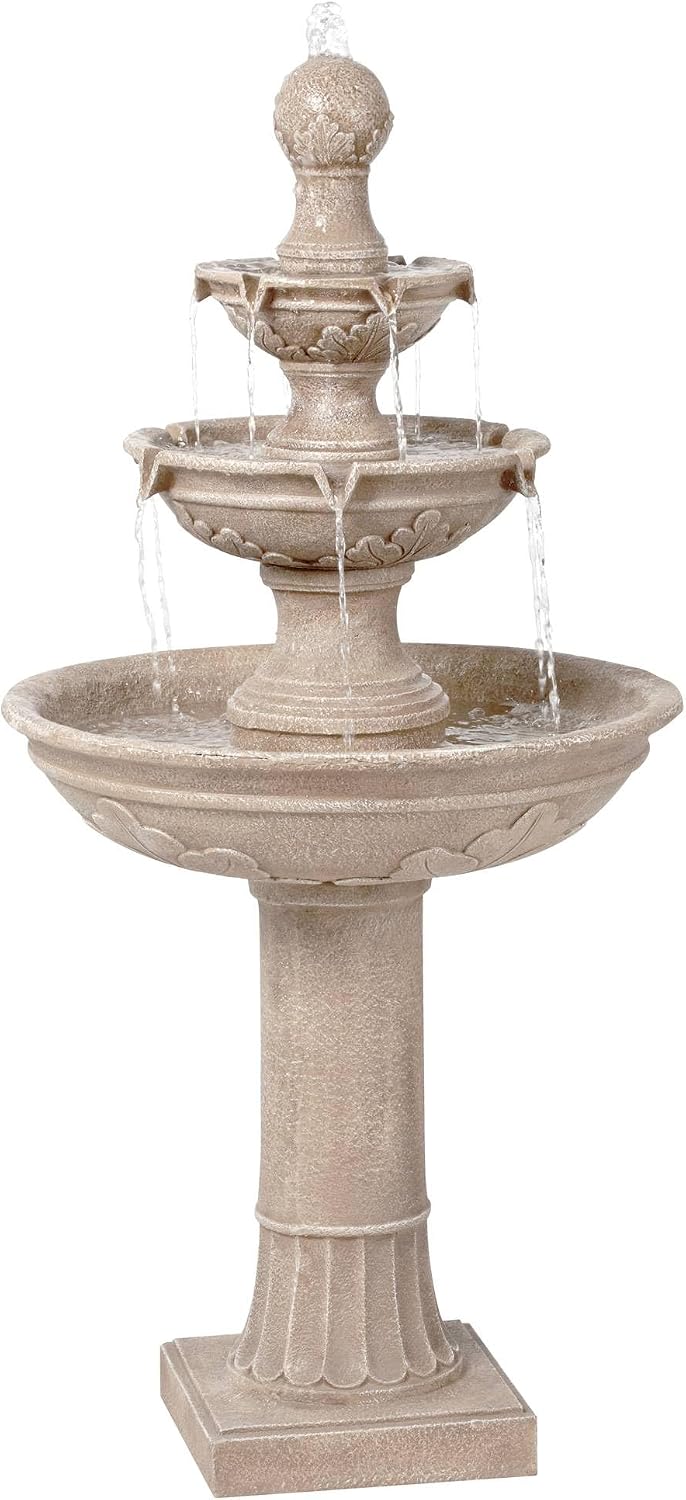 John Timberland Stafford 48" Three Tier Traditional Garden Outdoor Fountain | Large Italian Indoor Decor Faux Stone Floor Waterfall 3-Tier Standing
