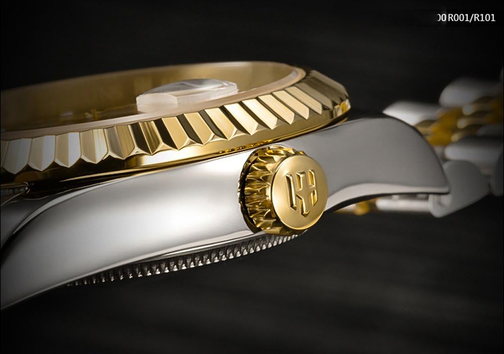 Men's Automatic Watch Gold-Plated 316L Steel Sapphire Crystal | Japanese 8215 automatic movement • Sapphire crystal • 18K gold-plated 316L steel • Date display • Dress and business wear