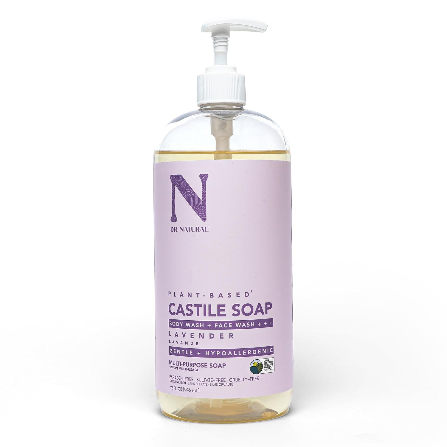 Dr. Natural Castile Liquid Soap - Multi-Use Body Wash, Shampoo and Face Wash - Hydrating Body Soap for Skin, Hair, Pets and Home - Eucalyptus - 32 oz