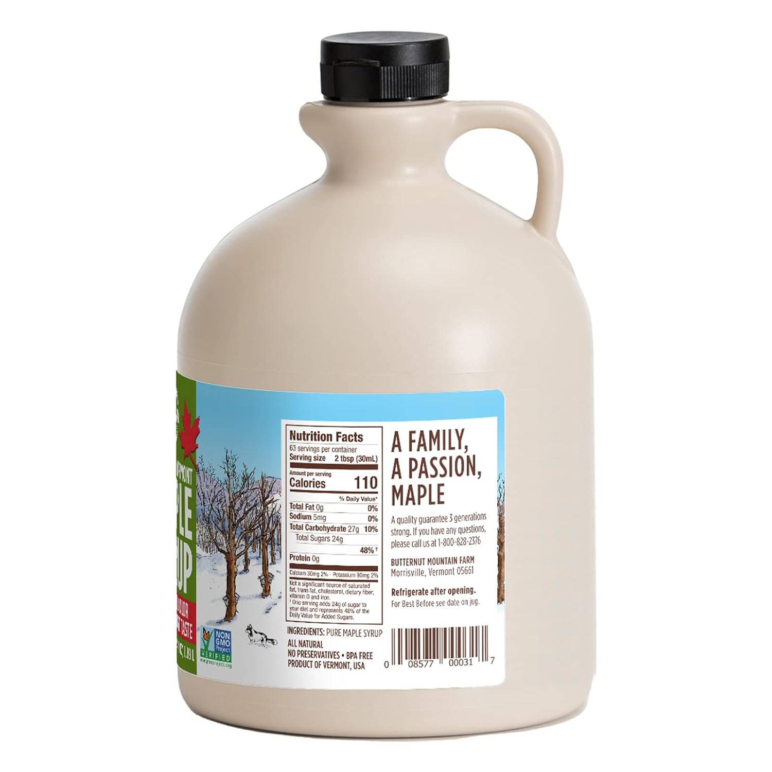 Butternut Mountain Farm Pure Vermont Maple Syrup, Grade A, Amber Color, Rich Taste, All Natural, Easy Pour Jug, 32 Fl Oz, 1 Qt