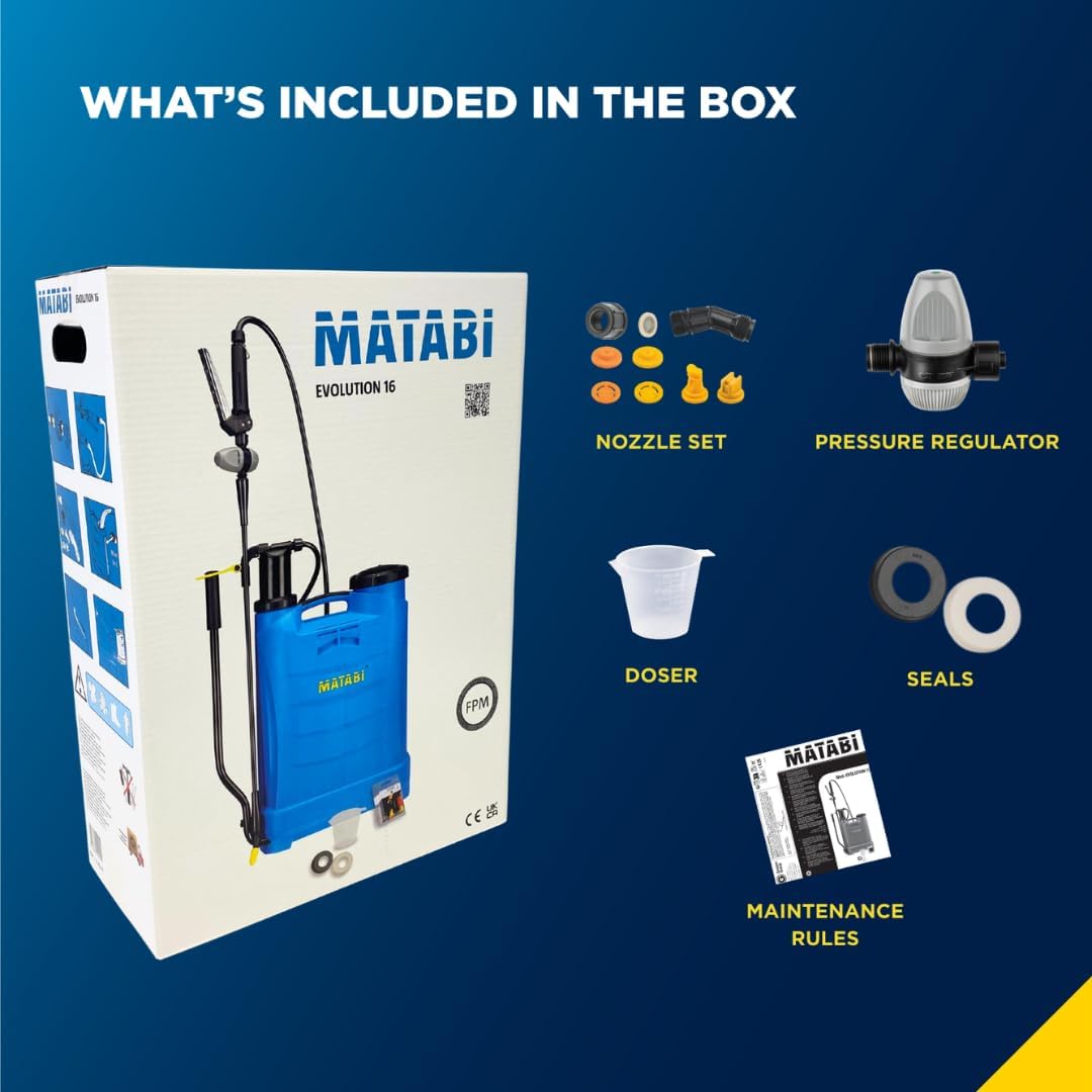 Matabi - Evolution 16 Backpack Sprayer - 4 Gal Capacity - Stainless Steel Handle - Versatile Nozzles - Professional Use - Pressure Regulator - Ideal