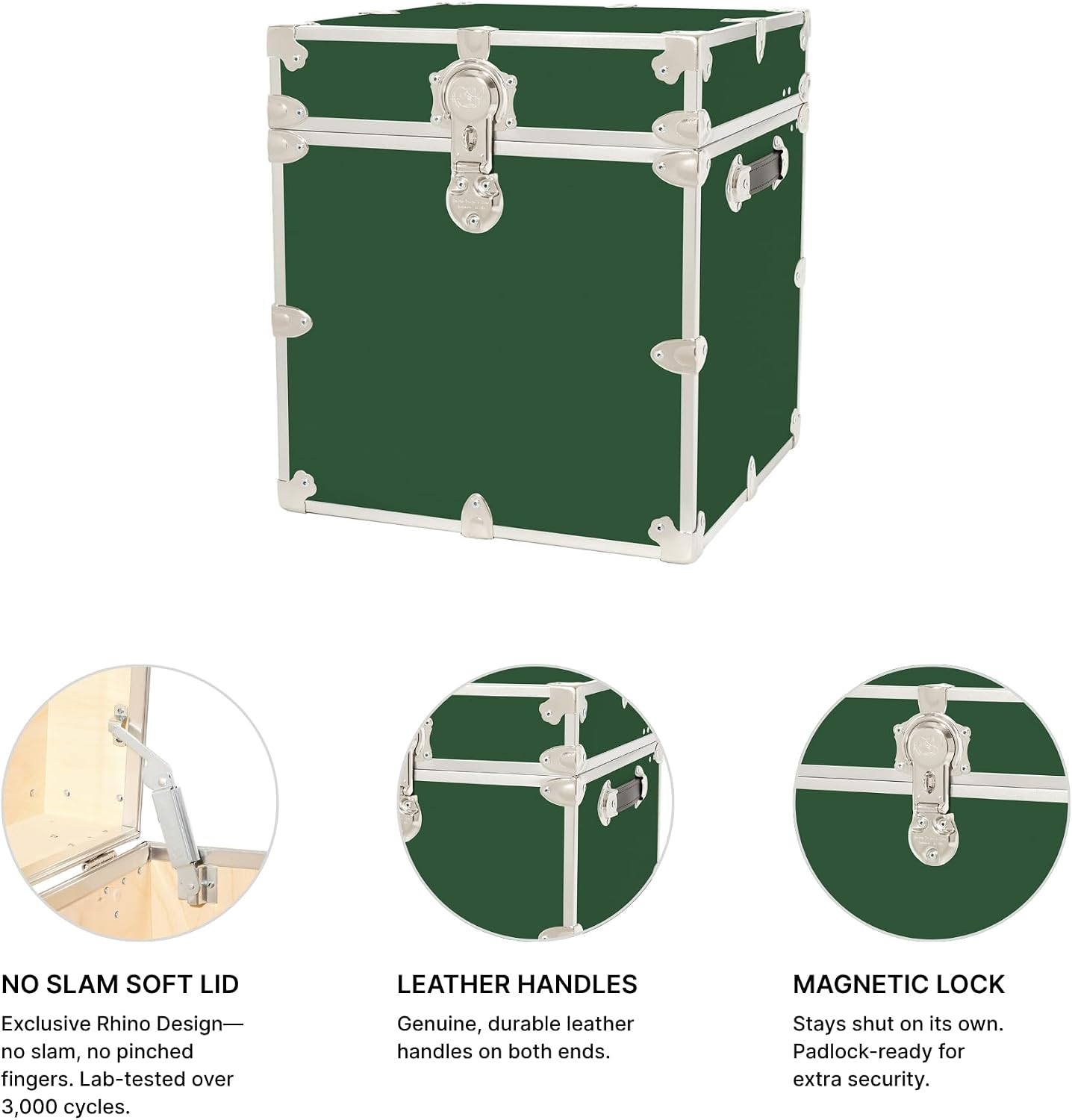Rhino Classic Cube Trunk, College Dorm Footlocker & Home Storage End Table | 18"L x 18"W x 20"H, 1500+ lb Capacity, Baltic Birch Plywood, Nickel Plated Steel, Durable, Office Storage, Dorm Room